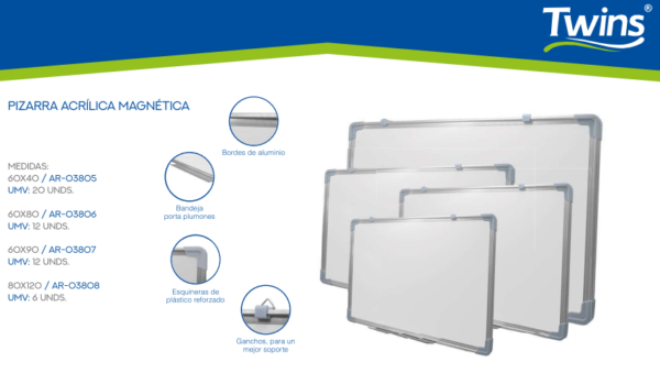 PIZARRA TWINS ACRILICAS MAGNETICAS 80X120 CM AR-03808
